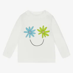 Girls Ivory Organic Cotton Flower Top