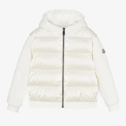 Girls Ivory Padded Cotton Zip-Up Top