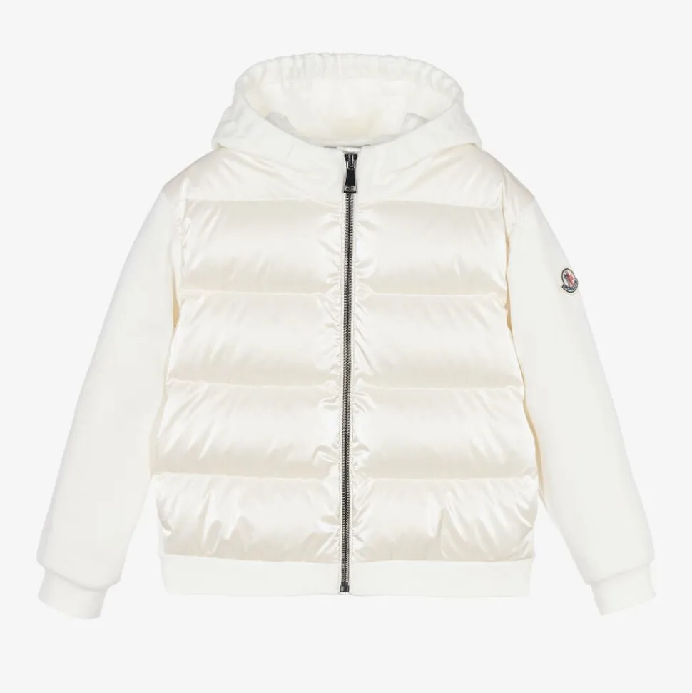 Girls Ivory Padded Cotton Zip-Up Top