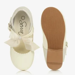 Girls Ivory Patent Faux Leather Bow Shoes