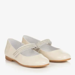 Girls Ivory Patent Leather & Diamanté Shoes