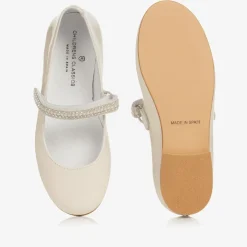 Girls Ivory Patent Leather & Diamanté Shoes