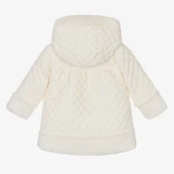 Girls Ivory Quilted Hooded Coat