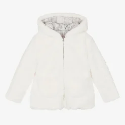 Girls Ivory Reversible Faux Fur Jacket