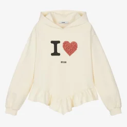 Girls Ivory Rhinestone Heart Hoodie