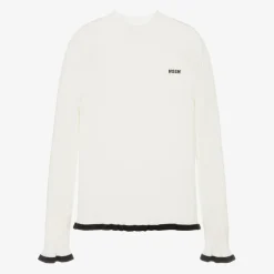 Girls Ivory Ribbed Turtleneck Sweater