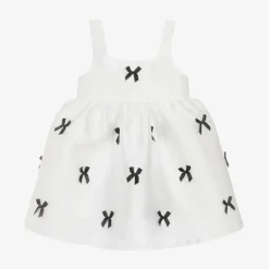 Girls Ivory Satin Bow Dress