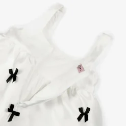 Girls Ivory Satin Bow Dress