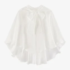 Girls Ivory Satin Hooded Cape