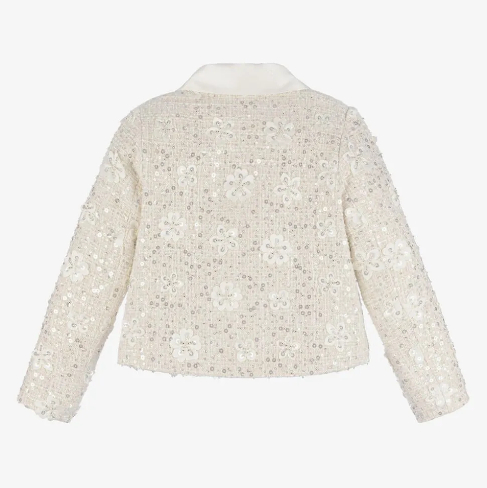 Girls Ivory Sequin Tweed Jacket