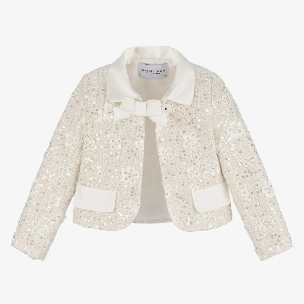 Girls Ivory Sequin Tweed Jacket