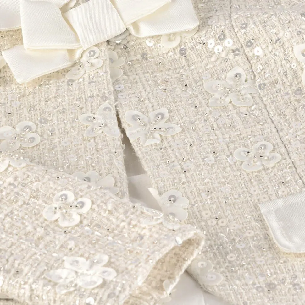 Girls Ivory Sequin Tweed Jacket