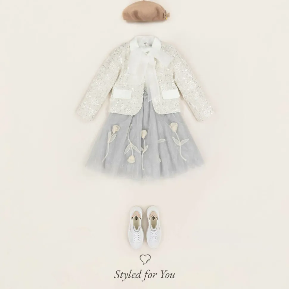 Girls Ivory Sequin Tweed Jacket