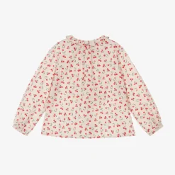 Girls Ivory Stripe Cherry Cotton Blouse