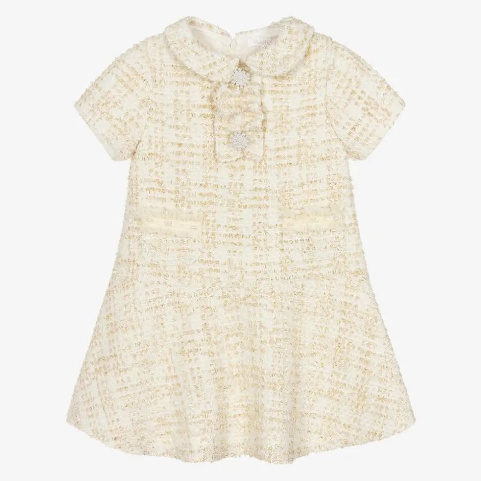 Girls Ivory Tweed Dress
