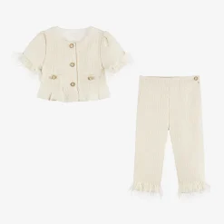 Girls Ivory Tweed Trouser Set