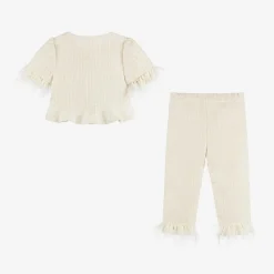 Girls Ivory Tweed Trouser Set