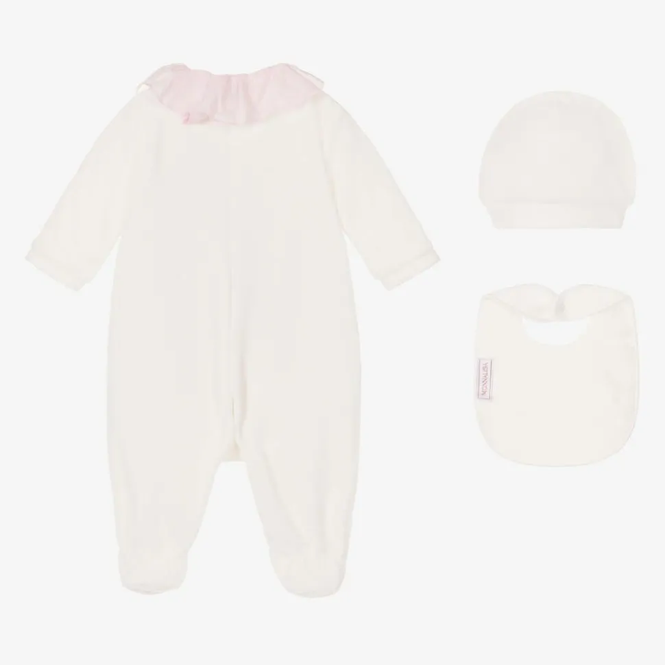 Girls Ivory Velour & Jersey Babysuit Set