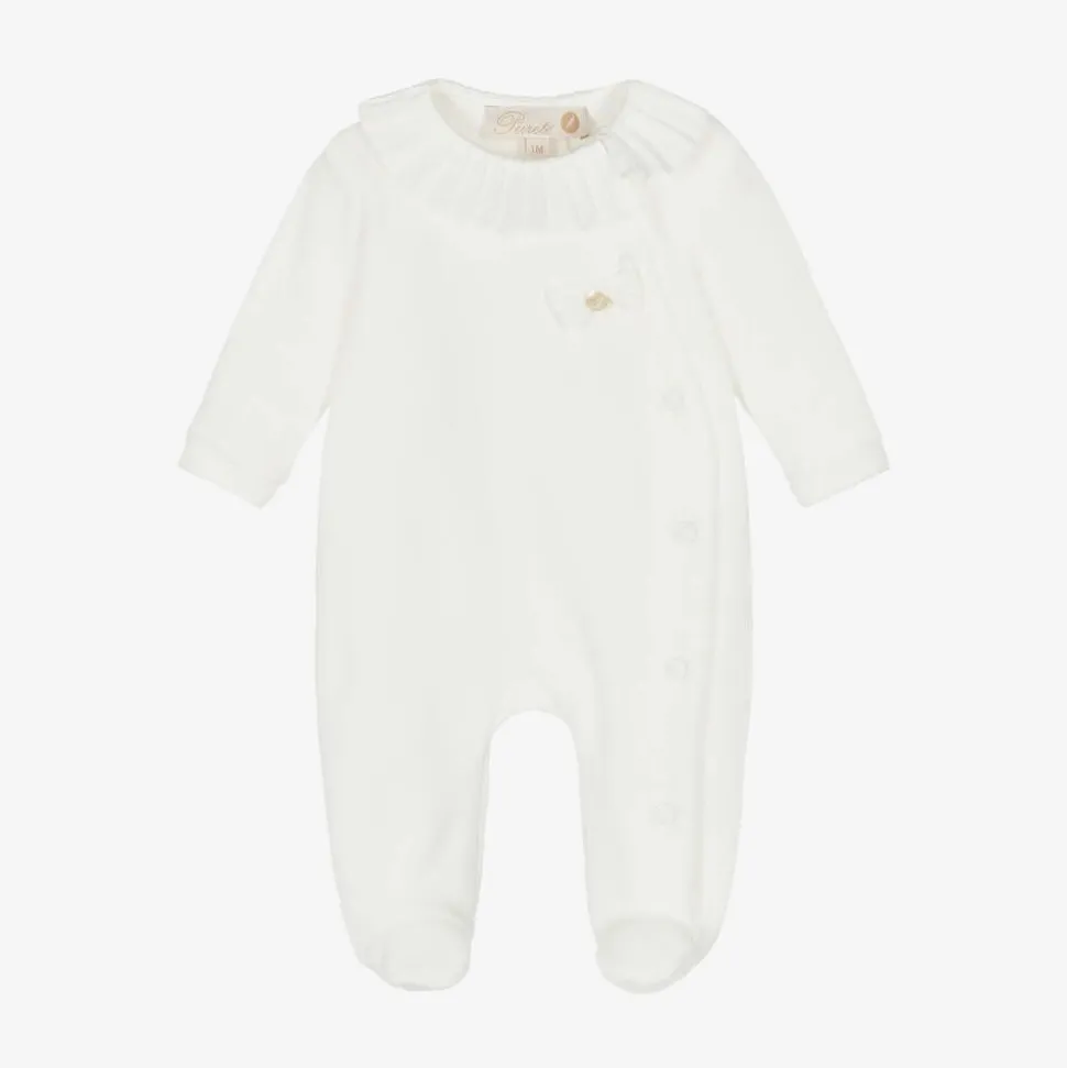Girls Ivory Velour Babygrow