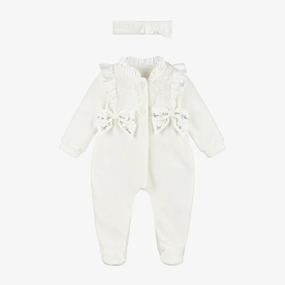 Girls Ivory Velour Babygrow Set