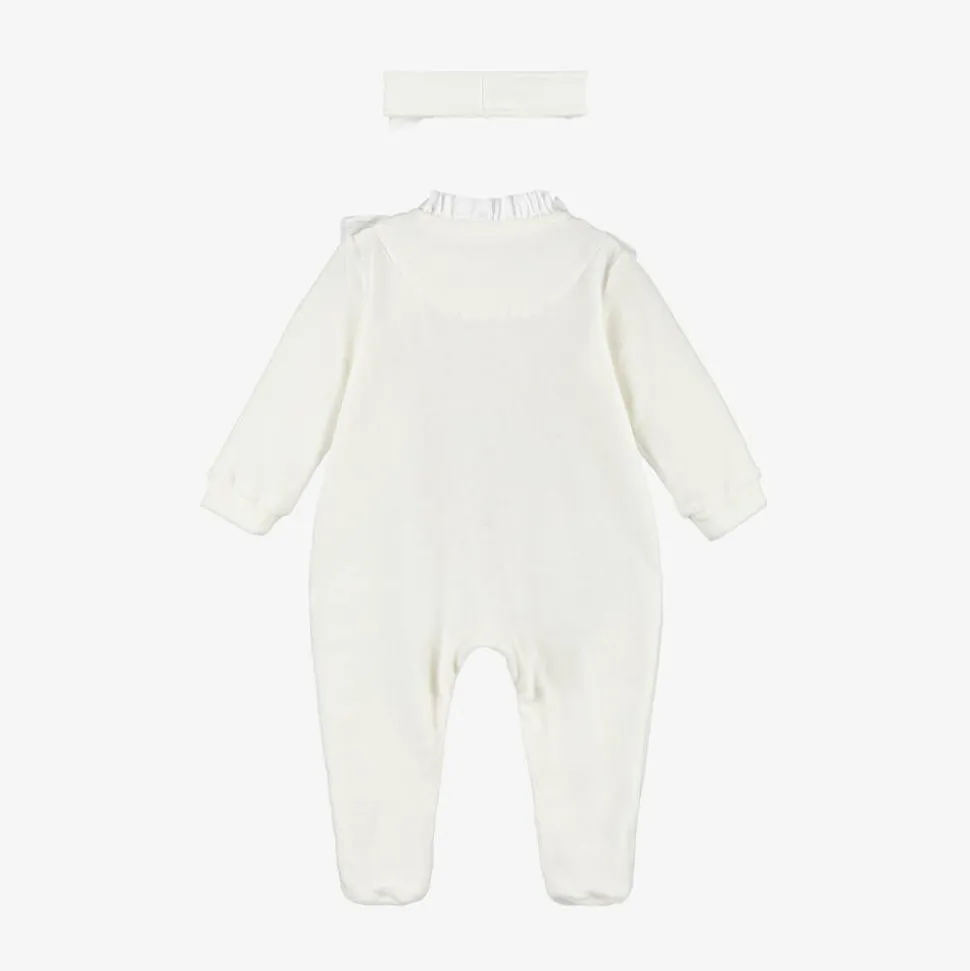 Girls Ivory Velour Babygrow Set