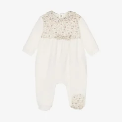 Girls Ivory Velour Floral Print Babygrow