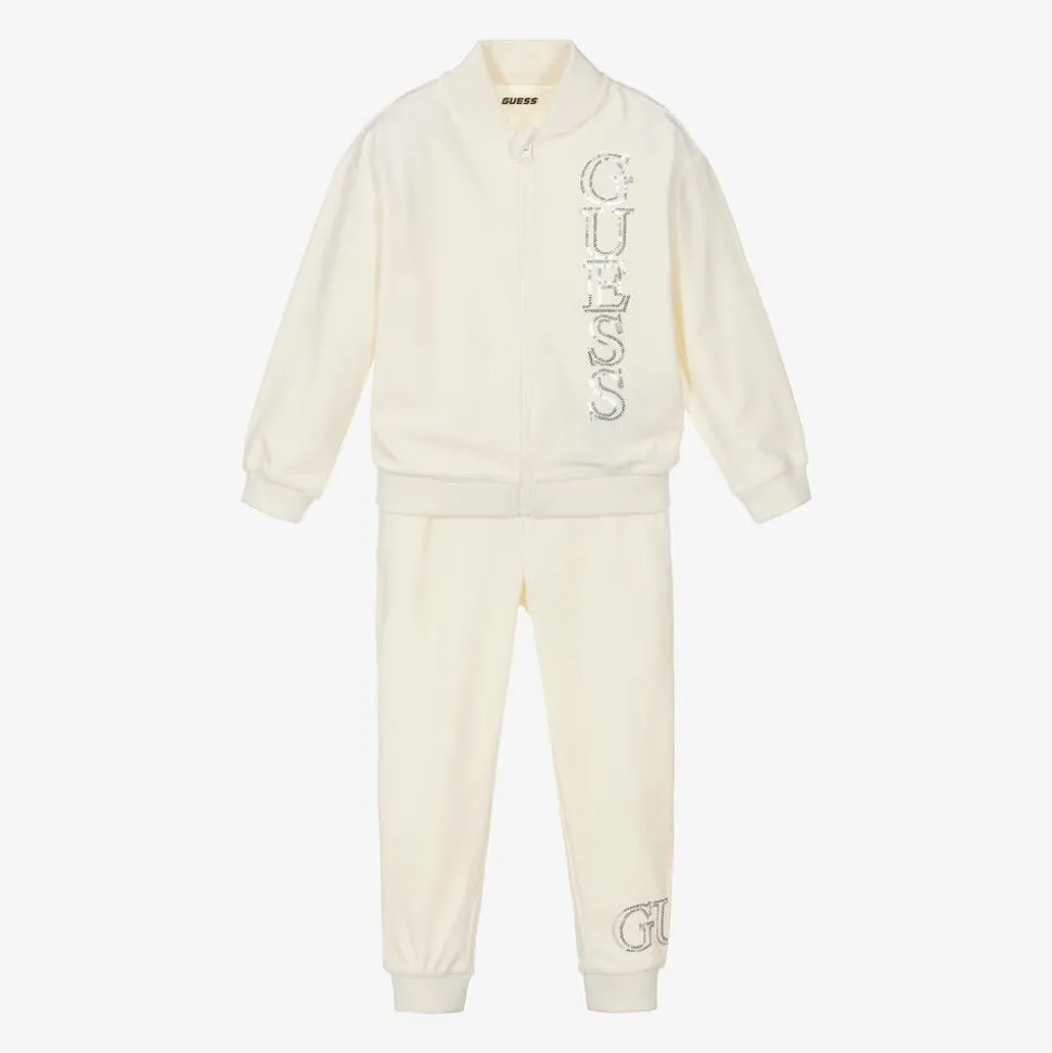 Girls Ivory Velour Tracksuit