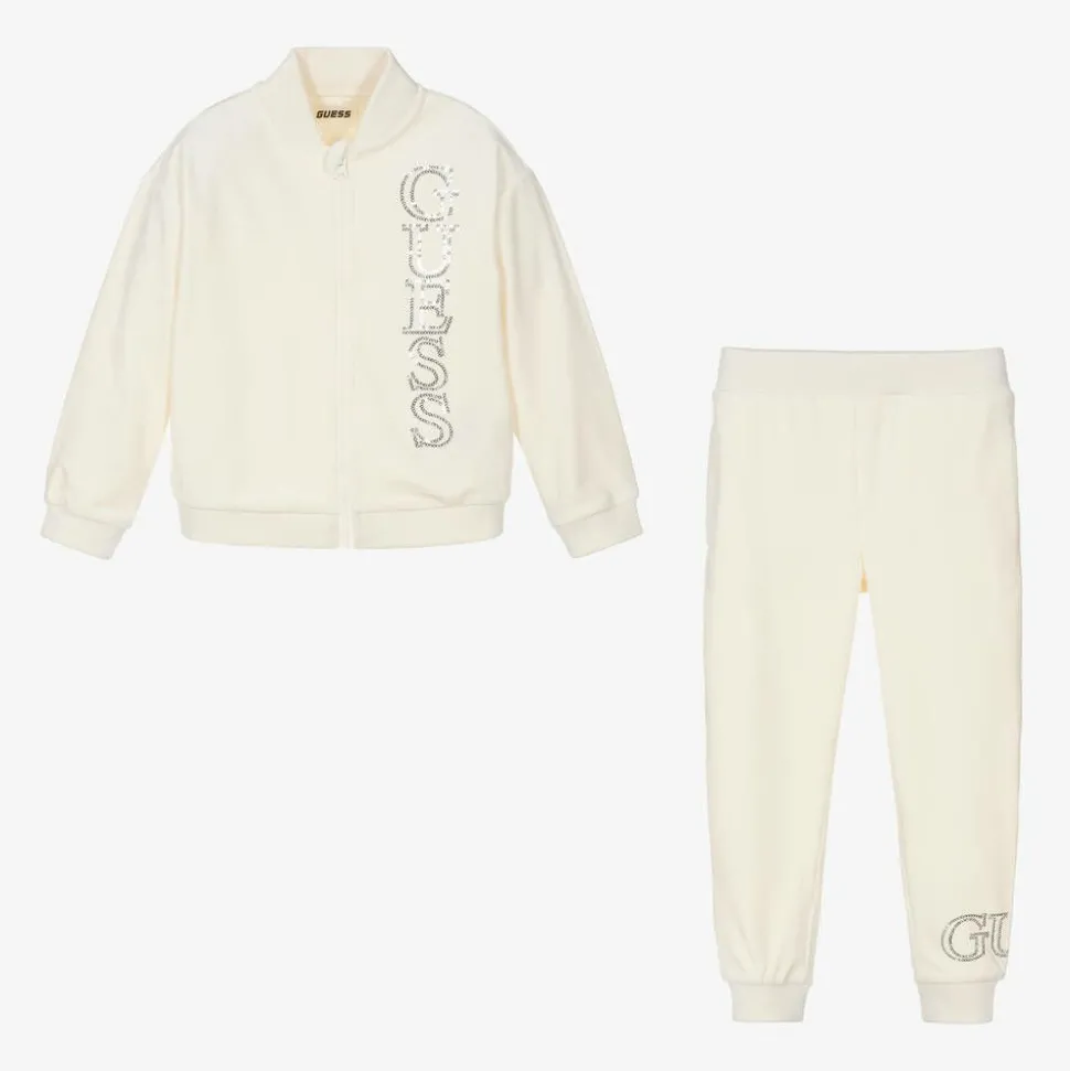Girls Ivory Velour Tracksuit