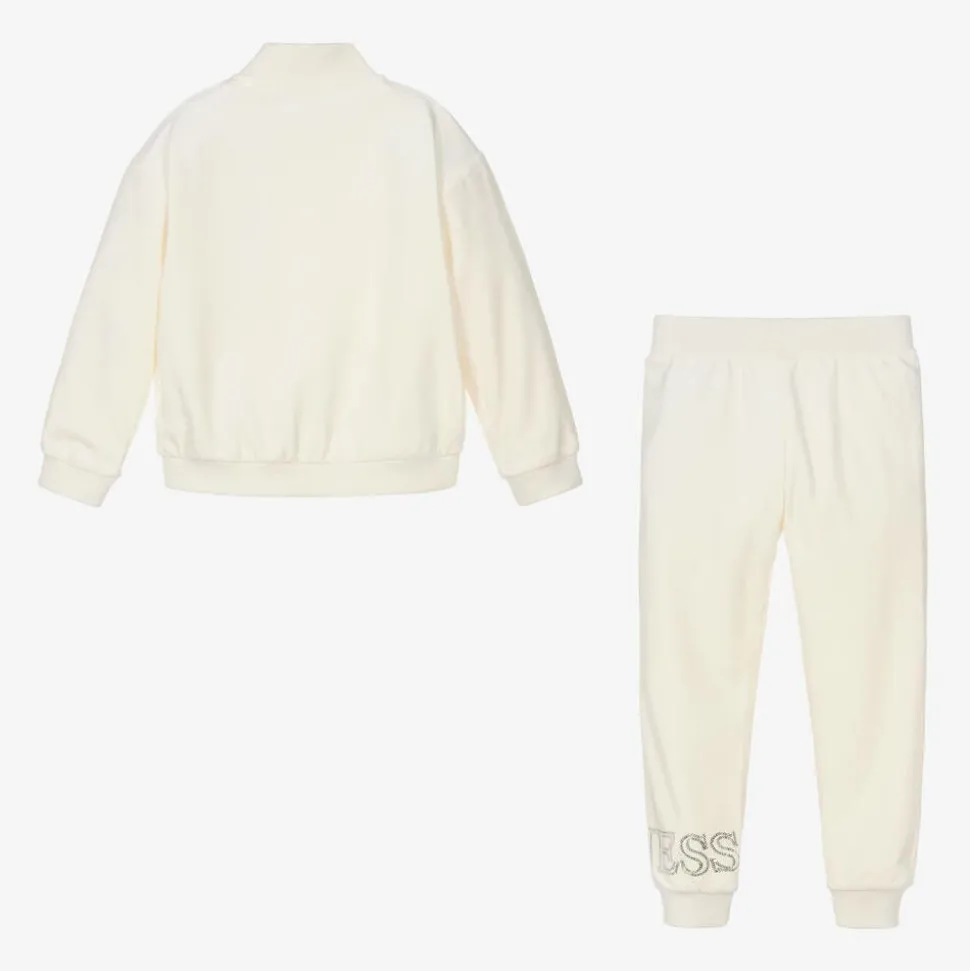 Girls Ivory Velour Tracksuit