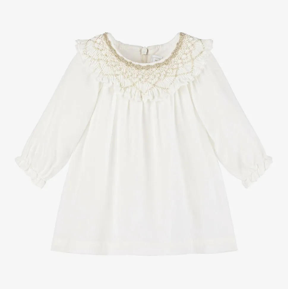 Girls Ivory Viscose Crêpe Dress