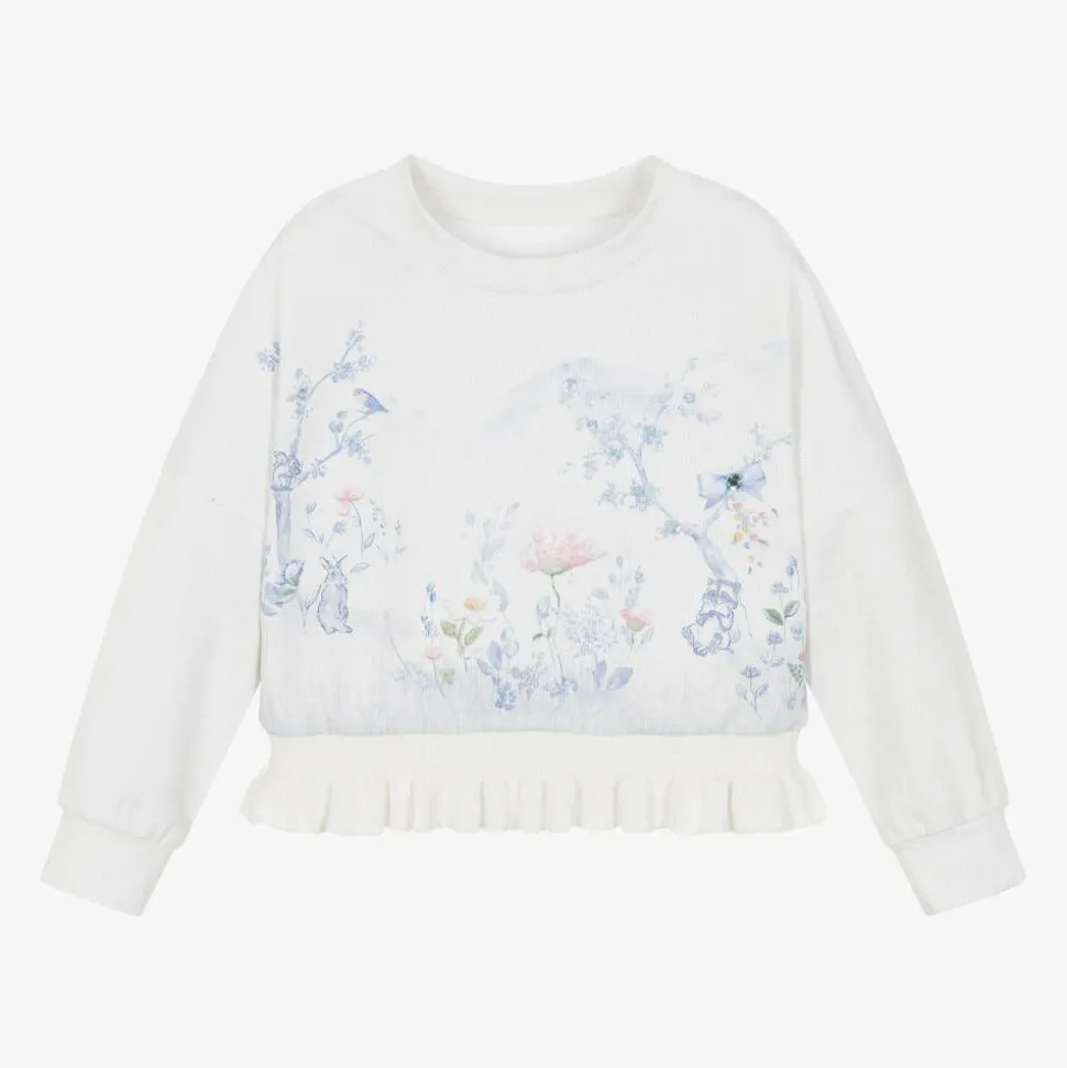 Girls Ivory Woodland Print Cotton Sweatshirt