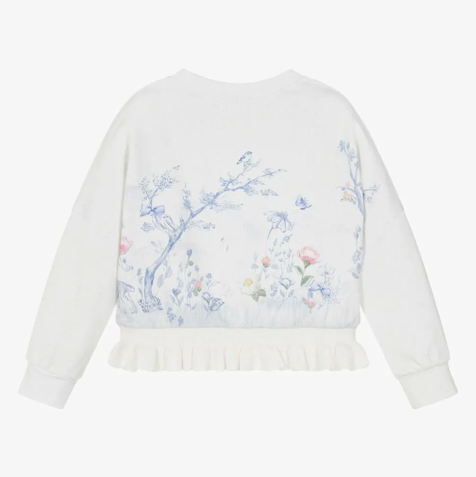 Girls Ivory Woodland Print Cotton Sweatshirt
