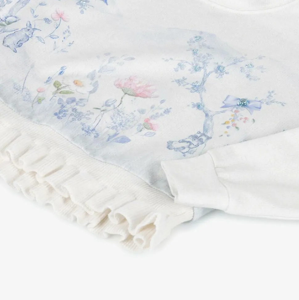 Girls Ivory Woodland Print Cotton Sweatshirt