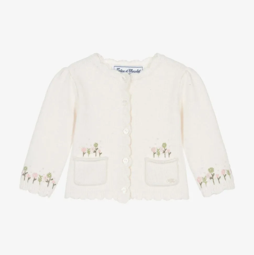 Girls Ivory Wool & Cashmere Knit Cardigan