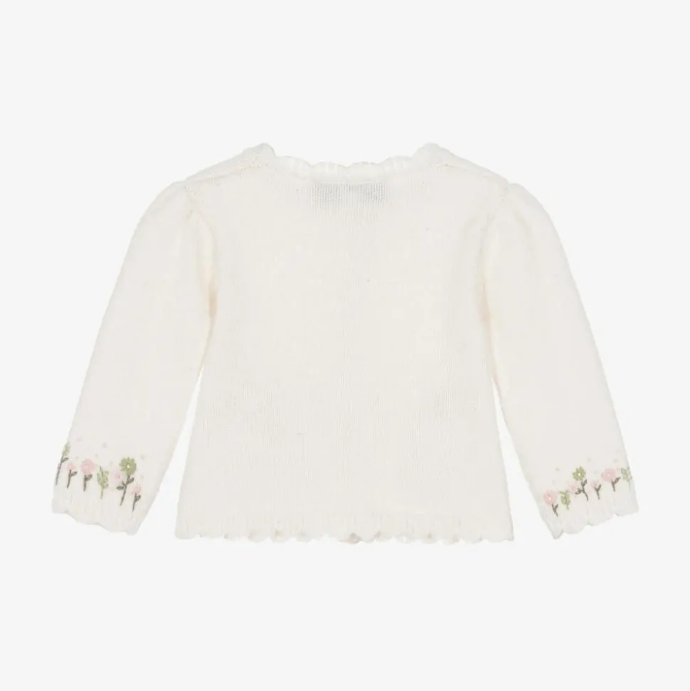 Girls Ivory Wool & Cashmere Knit Cardigan