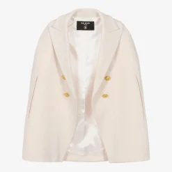 Girls Ivory Wool & Cashmere Cape