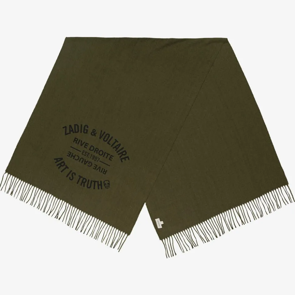 Girls Khaki Green Viscose Insignia Scarf (174cm)