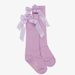 Girls Lilac Cotton Bow Socks