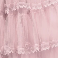 Girls Long Pink Embroidered Tulle Dress