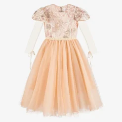 Girls Long Pink Sequinned Tulle Dress
