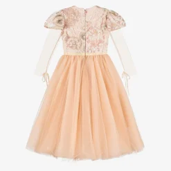 Girls Long Pink Sequinned Tulle Dress