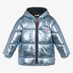 Girls Metallic Blue Puffer Coat