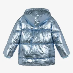 Girls Metallic Blue Puffer Coat