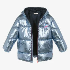 Girls Metallic Blue Puffer Coat