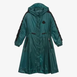Girls Metallic Green Hooded Coat