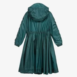 Girls Metallic Green Hooded Coat