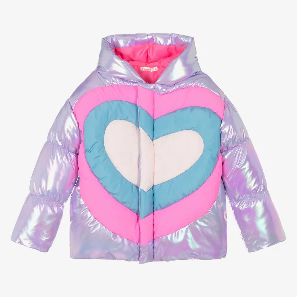 Girls Metallic Purple Heart Puffer Jacket