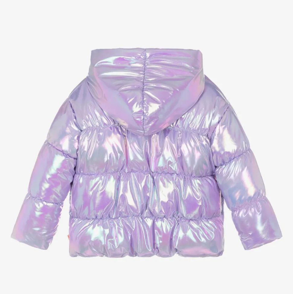 Girls Metallic Purple Heart Puffer Jacket