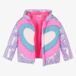 Girls Metallic Purple Heart Puffer Jacket