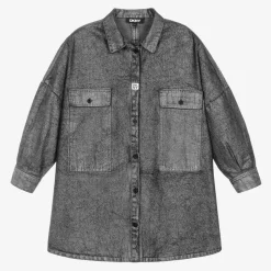 Girls Metallic Silver Denim Dress